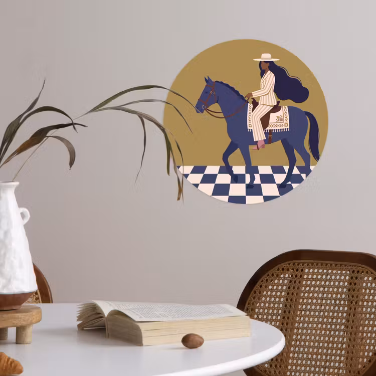 Vrouw - Paard - Rijden - Modern - Abstract Wandcirkel behangsticker klein -sfeer3