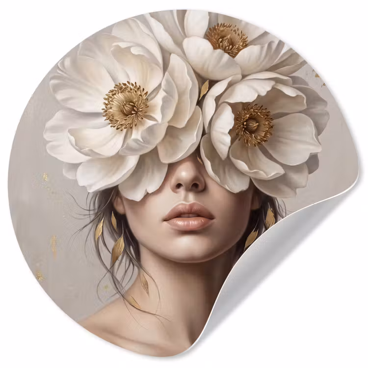 Vrouw - Pioenroos - Wit Wandcirkel behangsticker klein -3d
