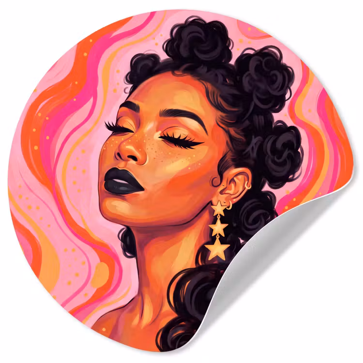 Vrouw - Portret - Abstract - Kleurrijk - Roze Wandcirkel behangsticker klein -3d
