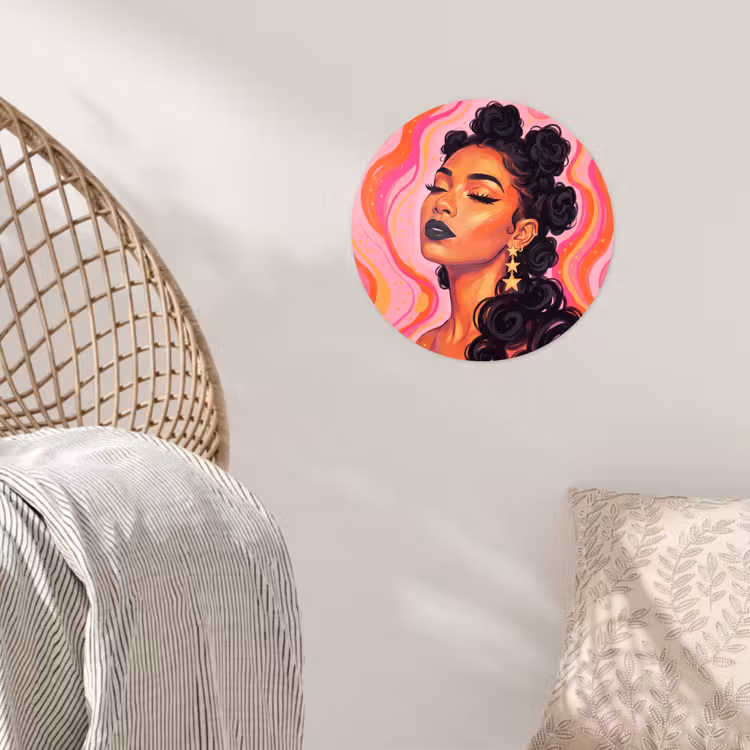 Vrouw - Portret - Abstract - Kleurrijk - Roze Wandcirkel behangsticker klein -sfeer4