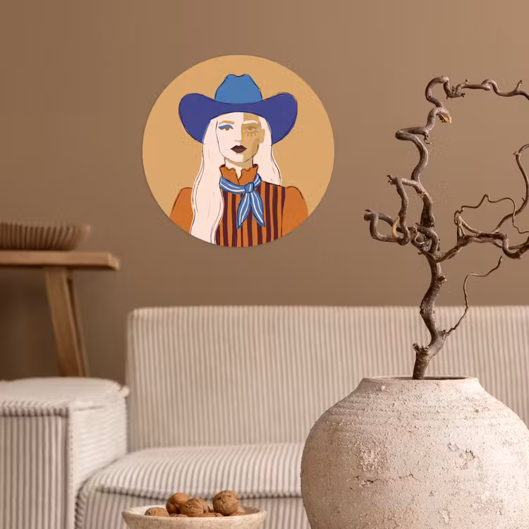 Vrouw - Portret - Abstract - Kleurrijk - Modern Wandcirkel behangsticker klein -sfeer1