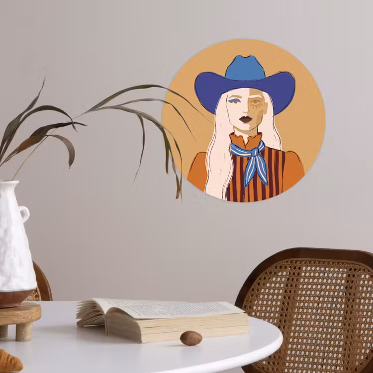 Vrouw - Portret - Abstract - Kleurrijk - Modern Wandcirkel behangsticker klein -sfeer3
