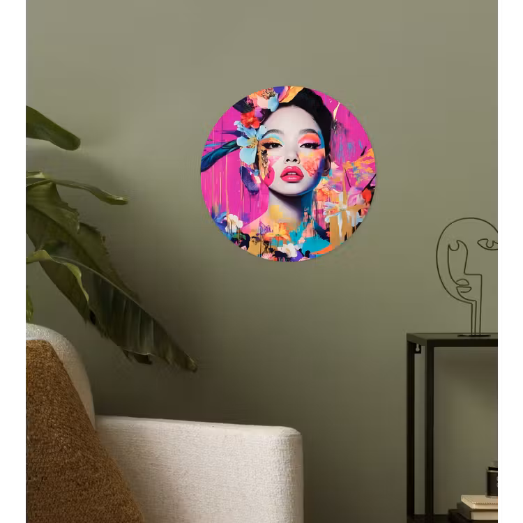 Vrouw - Portret - Abstract - Paars Wandcirkel behangsticker klein -sfeer2