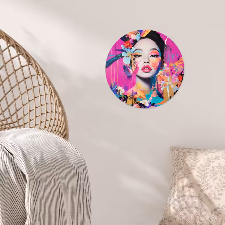 Vrouw - Portret - Abstract - Paars Wandcirkel behangsticker klein -sfeer4