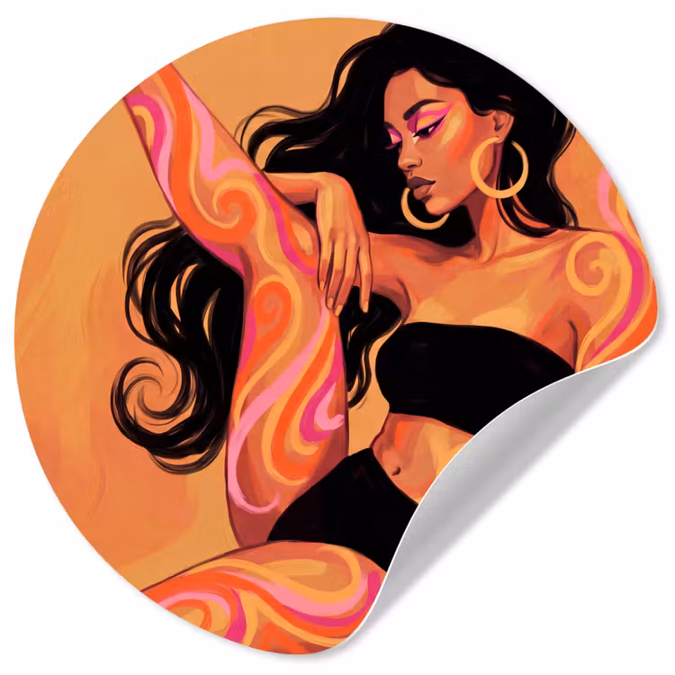 Vrouw - Portret - Abstract - Modern - Kleurrijk Wandcirkel behangsticker klein -3d
