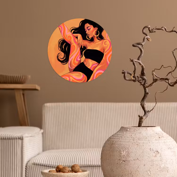 Vrouw - Portret - Abstract - Modern - Kleurrijk Wandcirkel behangsticker klein -sfeer1