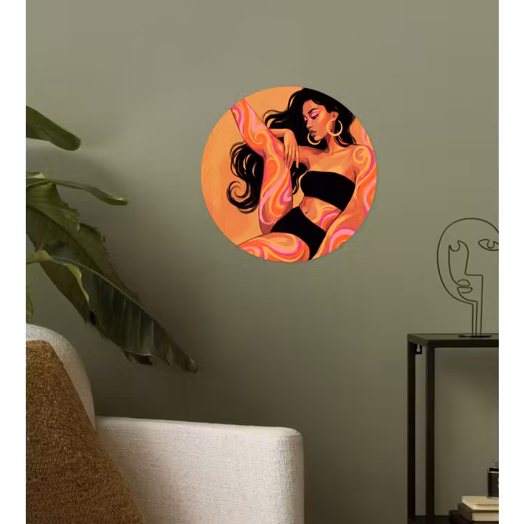 Vrouw - Portret - Abstract - Modern - Kleurrijk Wandcirkel behangsticker klein -sfeer2