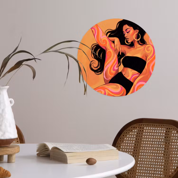 Vrouw - Portret - Abstract - Modern - Kleurrijk Wandcirkel behangsticker klein -sfeer3