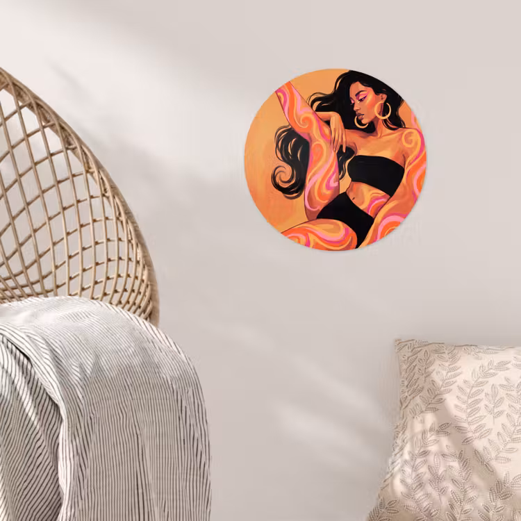 Vrouw - Portret - Abstract - Modern - Kleurrijk Wandcirkel behangsticker klein -sfeer4