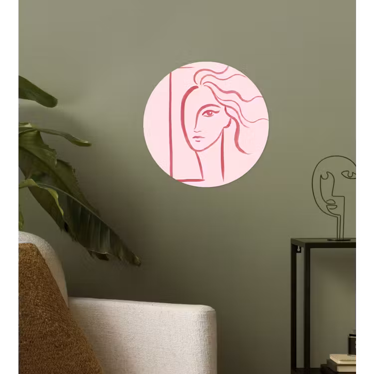 Vrouw - Portret - Abstract - Lijnkunst - Rood Wandcirkel behangsticker klein -sfeer2