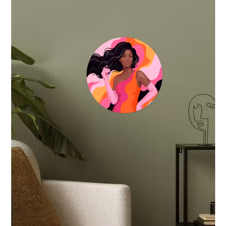 Vrouw - Portret - Kleurrijk - Modern - Kunst Wandcirkel behangsticker klein -sfeer2