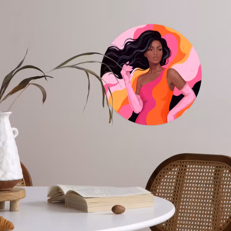 Vrouw - Portret - Kleurrijk - Modern - Kunst Wandcirkel behangsticker klein -sfeer3