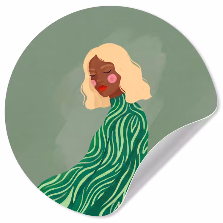 Vrouw - Portret - Illustratie - Modern - Groen Wandcirkel behangsticker klein -3d