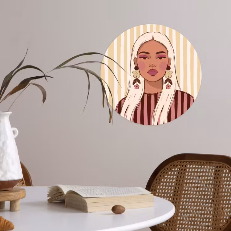 Vrouw - Portret - Illustratie - Modern - Roze Wandcirkel behangsticker klein -sfeer3