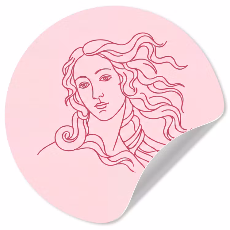 Vrouw - Portret - Klassiek - Line-art - Roze Wandcirkel behangsticker klein -3d