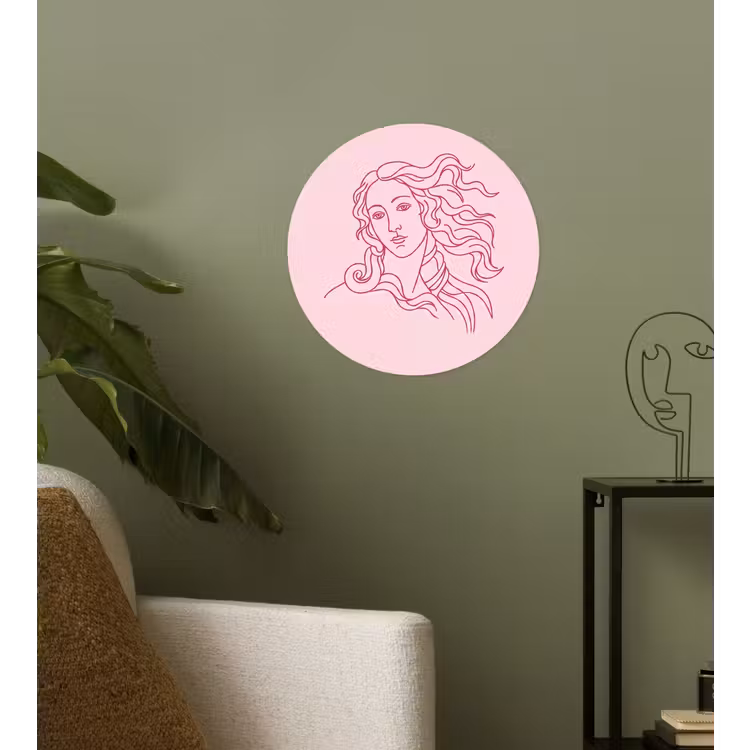 Vrouw - Portret - Klassiek - Line-art - Roze Wandcirkel behangsticker klein -sfeer2
