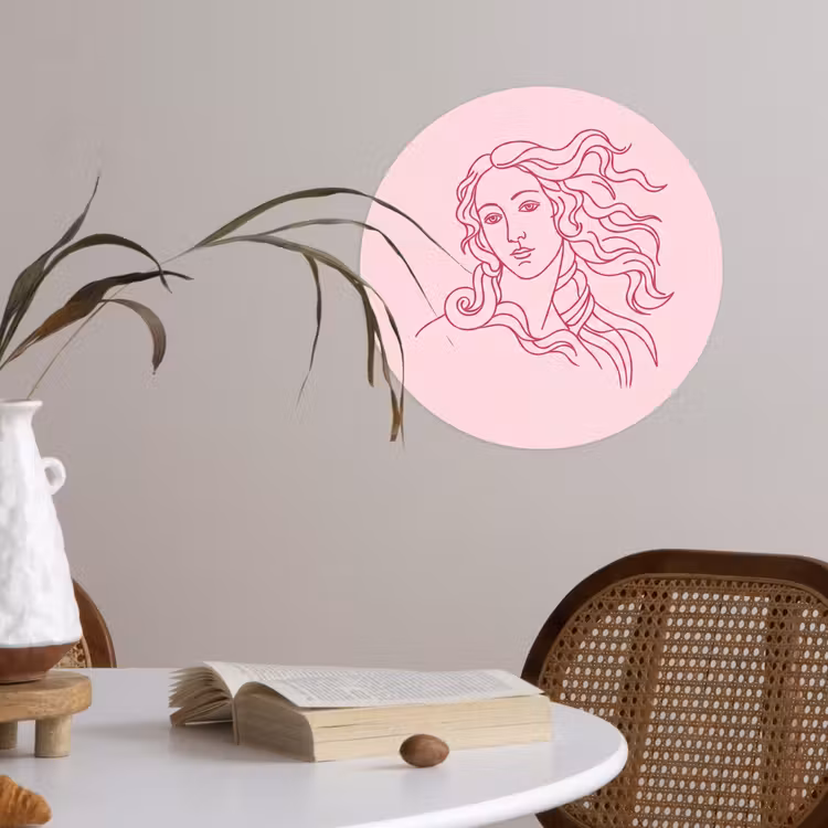 Vrouw - Portret - Klassiek - Line-art - Roze Wandcirkel behangsticker klein -sfeer3