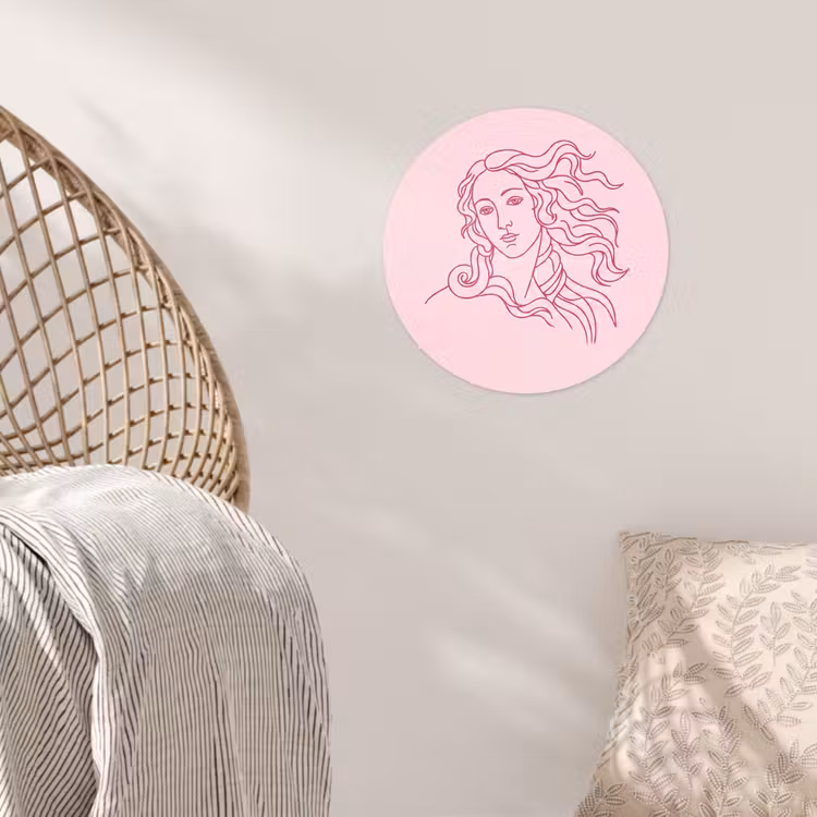 Vrouw - Portret - Klassiek - Line-art - Roze Wandcirkel behangsticker klein -sfeer4