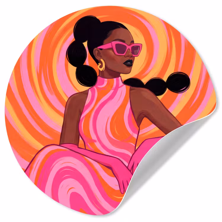 Vrouw - Portret - Kunst - Abstract - Roze Wandcirkel behangsticker klein -3d