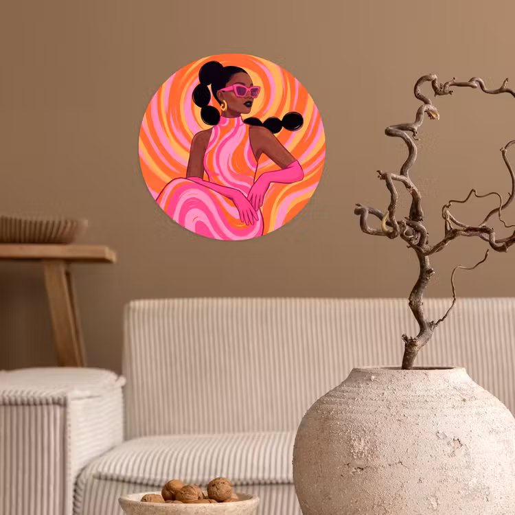 Vrouw - Portret - Kunst - Abstract - Roze Wandcirkel behangsticker klein -sfeer1