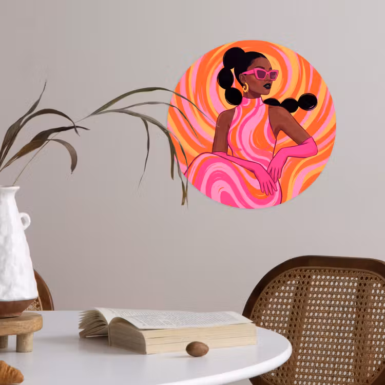 Vrouw - Portret - Kunst - Abstract - Roze Wandcirkel behangsticker klein -sfeer3