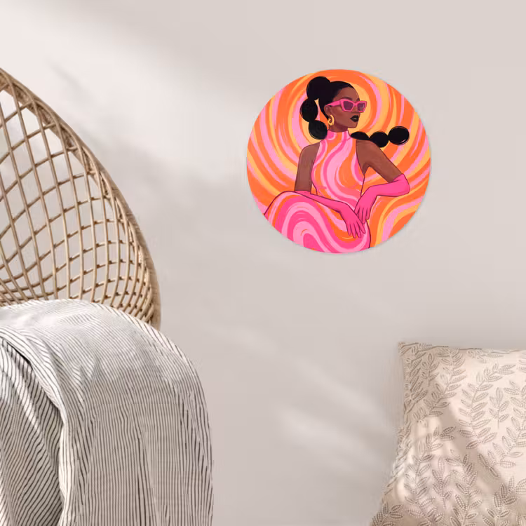 Vrouw - Portret - Kunst - Abstract - Roze Wandcirkel behangsticker klein -sfeer4