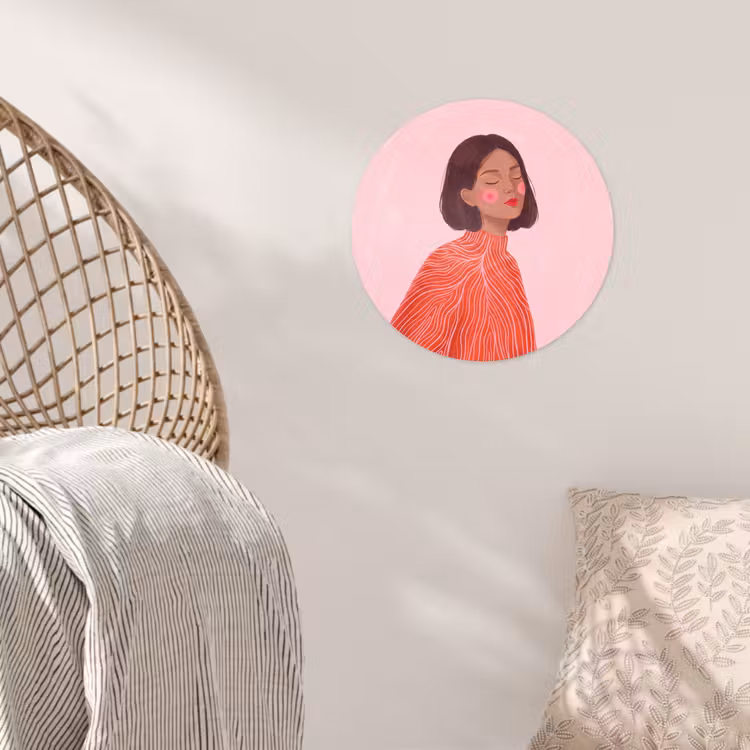 Vrouw - Portret - Modern - Kunst - Roze Wandcirkel behangsticker klein -sfeer4