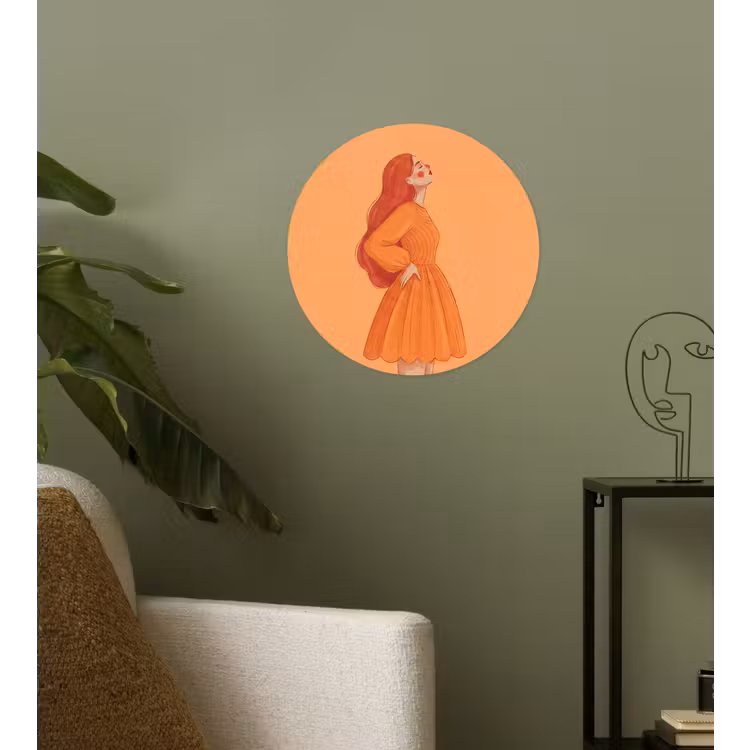 Vrouw - Profiel - Mensen - Modern - Oranje Wandcirkel behangsticker klein -sfeer2