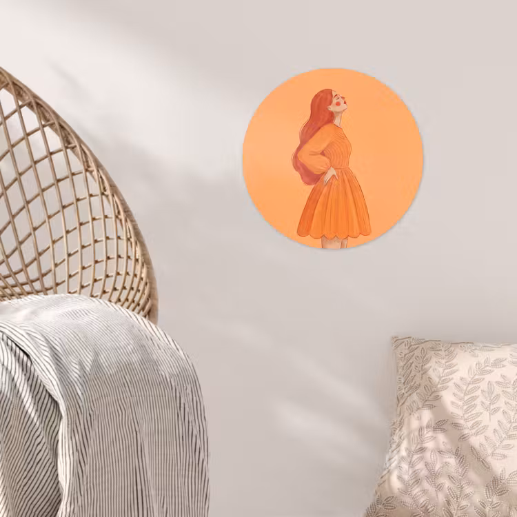 Vrouw - Profiel - Mensen - Modern - Oranje Wandcirkel behangsticker klein -sfeer4