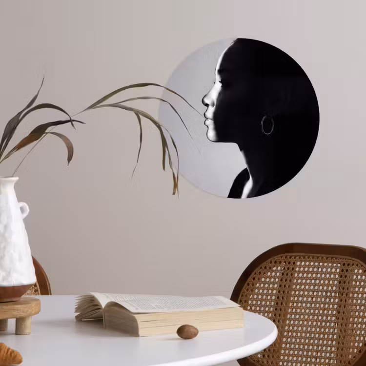 Vrouw - Profiel - Mensen - Zwart-wit Wandcirkel behangsticker klein -sfeer3
