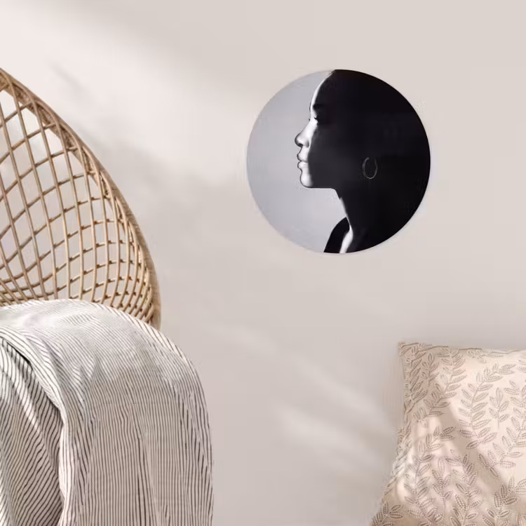 Vrouw - Profiel - Mensen - Zwart-wit Wandcirkel behangsticker klein -sfeer4