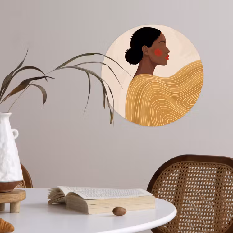 Vrouw - Profiel - Modern - Abstract - Kunst Wandcirkel behangsticker klein -sfeer3