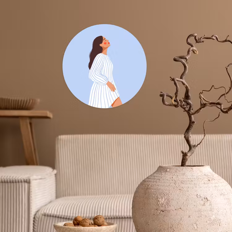 Vrouw - Profiel - Rust - Modern - Illustratie Wandcirkel behangsticker klein -sfeer1