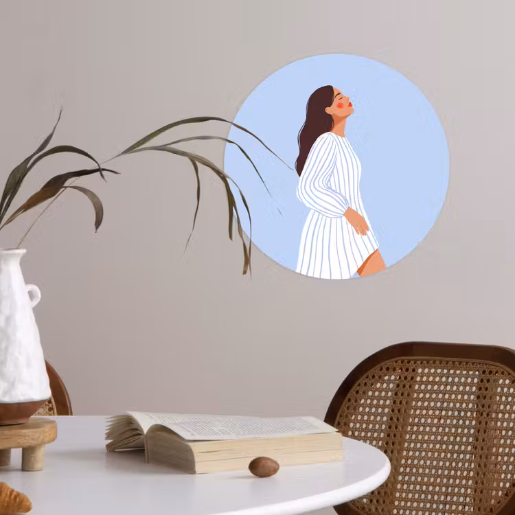 Vrouw - Profiel - Rust - Modern - Illustratie Wandcirkel behangsticker klein -sfeer3