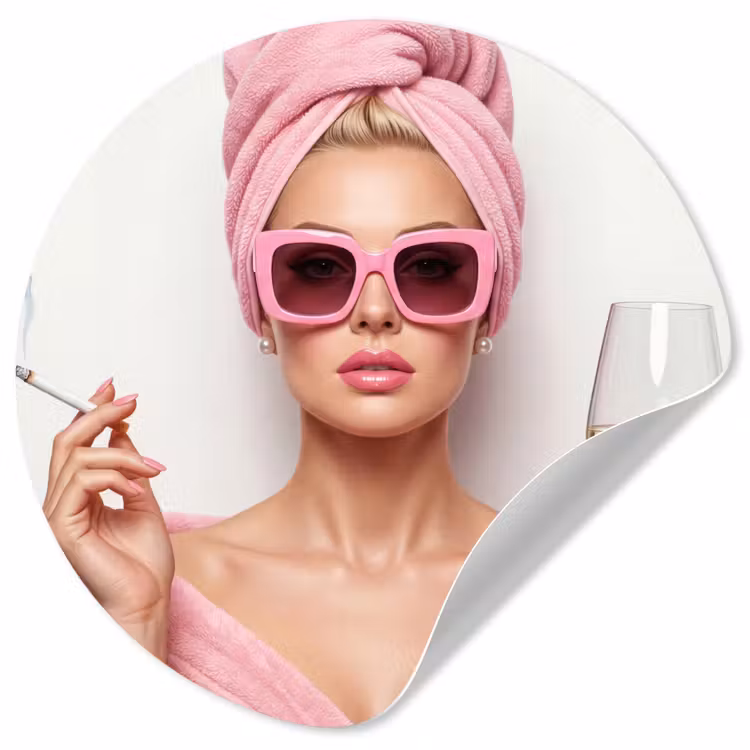 Vrouw - Roze - Wijn - Zonnebril Wandcirkel behangsticker klein -3d