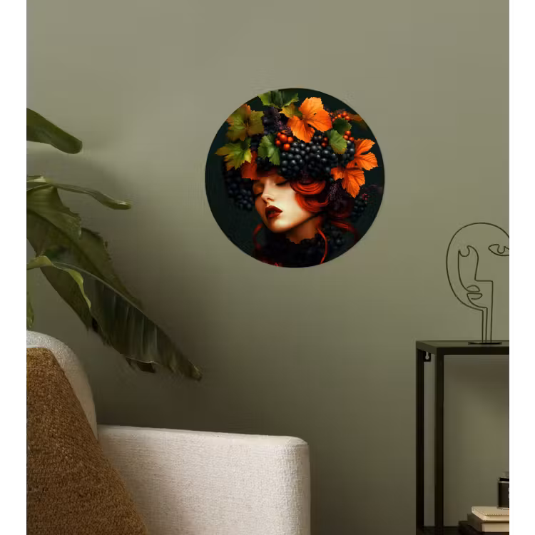 Vrouw - Rood - Groen - Druiven Wandcirkel behangsticker klein -sfeer2