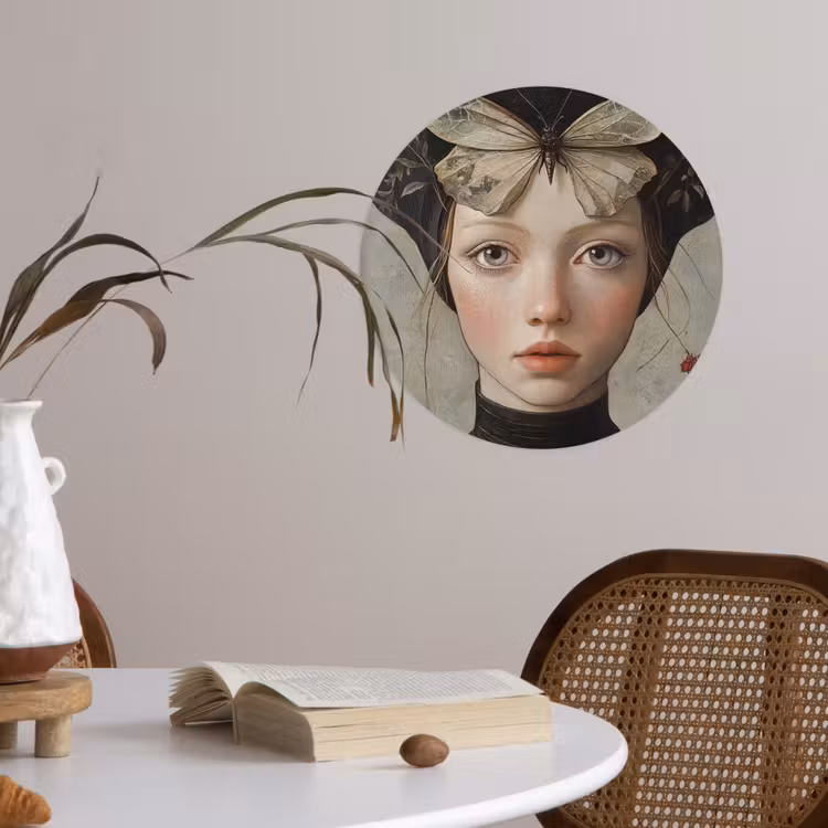 Woman - Butterfly - Art - Classic - Muted Wandcirkel behangsticker klein -sfeer3