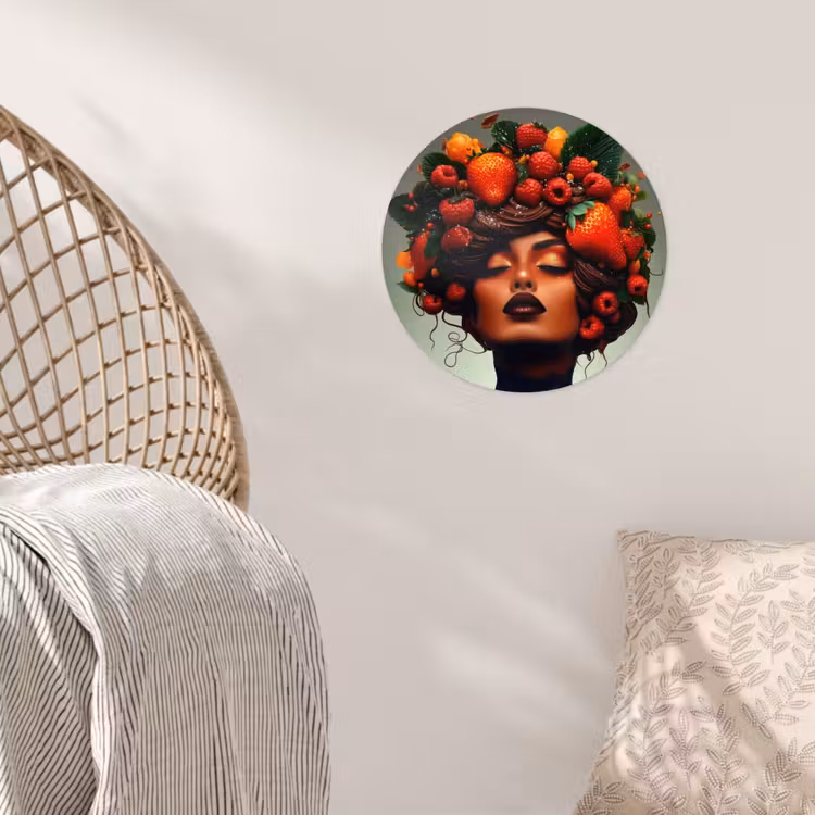 Vrouw - Chocolade - Frambozen - Aardbeien - Koekjes Wandcirkel behangsticker klein -sfeer4