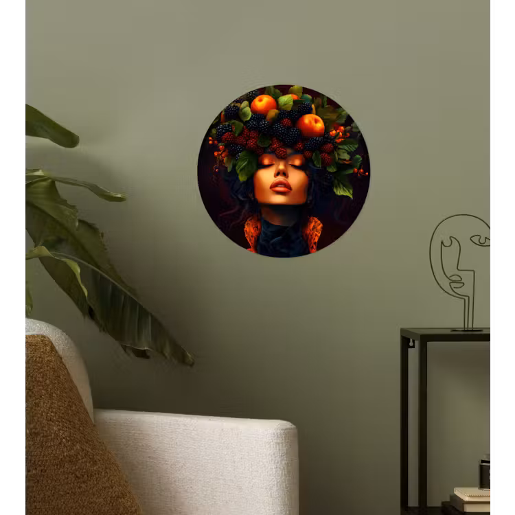 Vrouw - Zwart - Bessen - Bramen - Appels Wandcirkel behangsticker klein -sfeer2