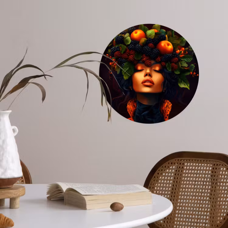 Vrouw - Zwart - Bessen - Bramen - Appels Wandcirkel behangsticker klein -sfeer3