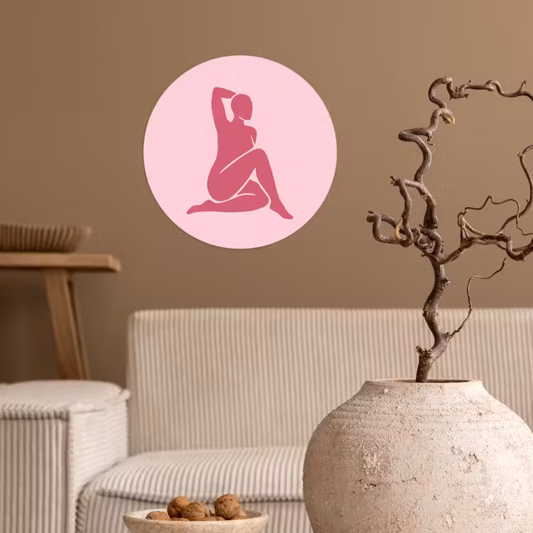 Vrouw - Silhouet - Abstract - Modern - Roze Wandcirkel behangsticker klein -sfeer1