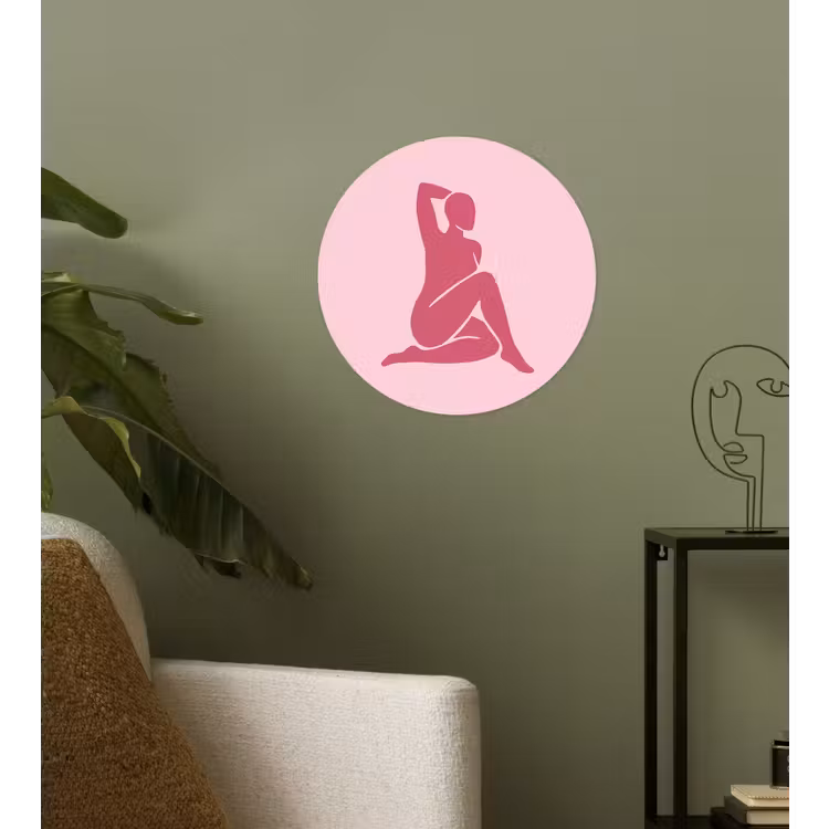 Vrouw - Silhouet - Abstract - Modern - Roze Wandcirkel behangsticker klein -sfeer2