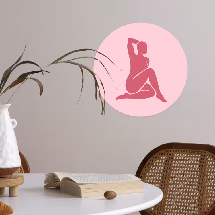 Vrouw - Silhouet - Abstract - Modern - Roze Wandcirkel behangsticker klein -sfeer3