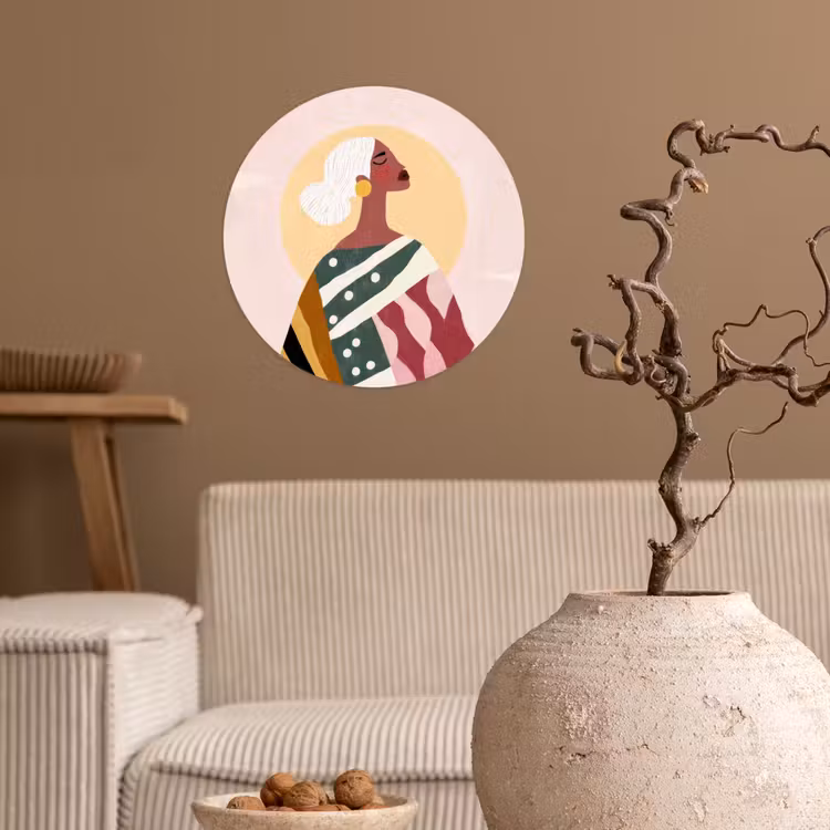 Vrouw - Zon - Kleurrijk Wandcirkel behangsticker klein -sfeer1