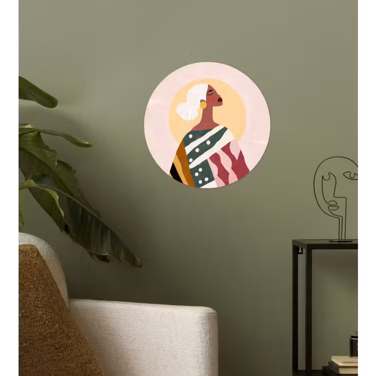 Vrouw - Zon - Kleurrijk Wandcirkel behangsticker klein -sfeer2