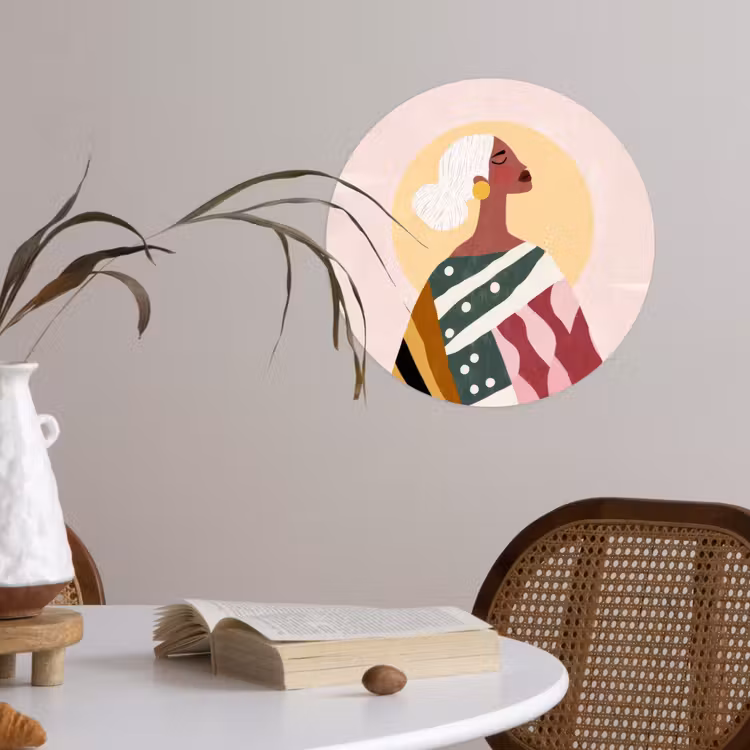 Vrouw - Zon - Kleurrijk Wandcirkel behangsticker klein -sfeer3