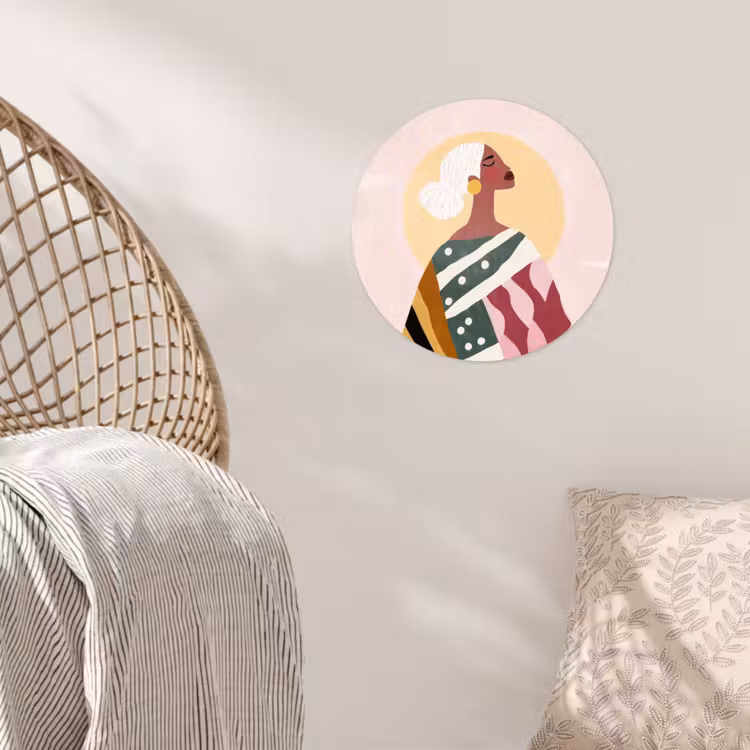 Vrouw - Zon - Kleurrijk Wandcirkel behangsticker klein -sfeer4