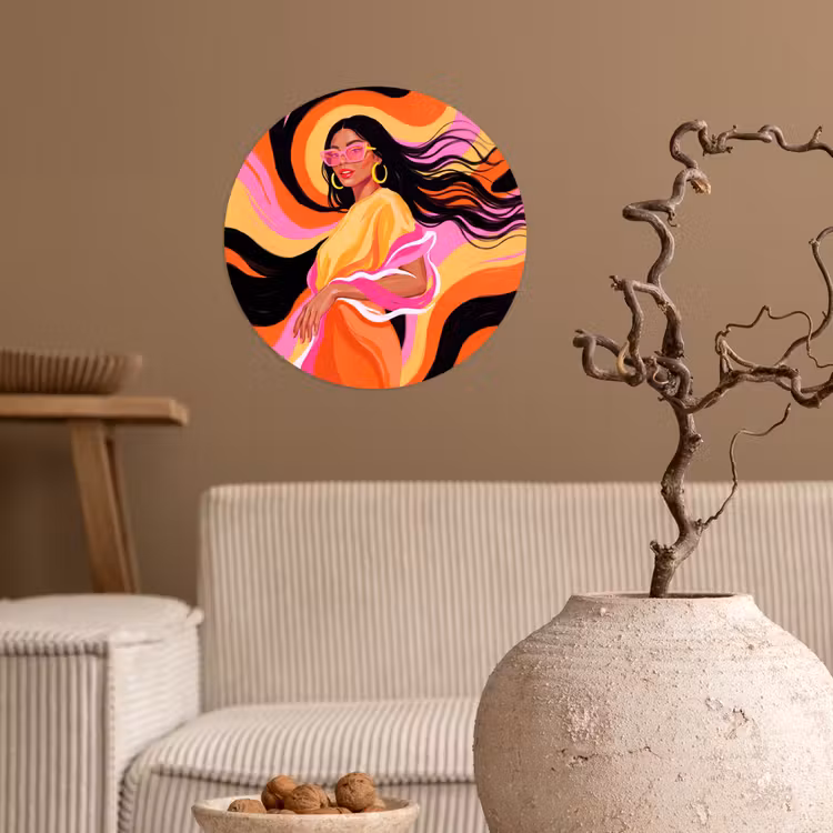 Vrouw - Zonnebril - Abstract - Kleurrijk Wandcirkel behangsticker klein -sfeer1