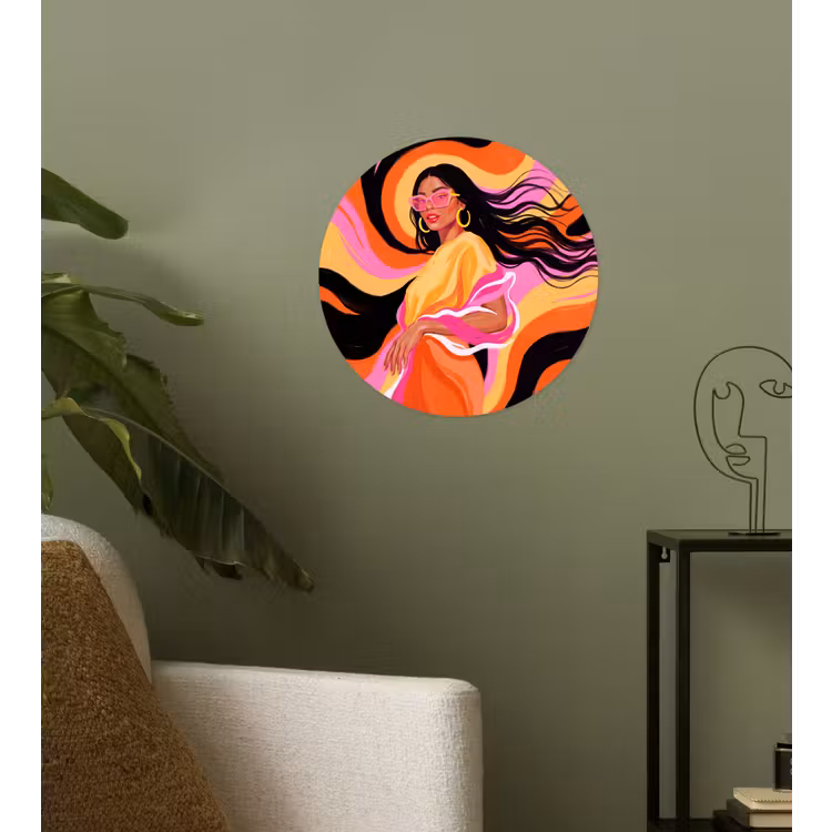 Vrouw - Zonnebril - Abstract - Kleurrijk Wandcirkel behangsticker klein -sfeer2