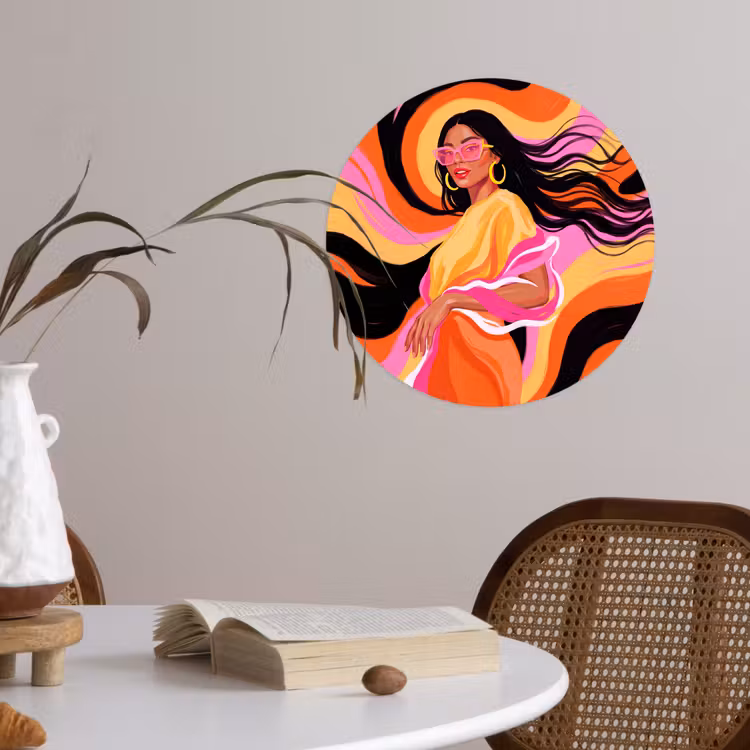 Vrouw - Zonnebril - Abstract - Kleurrijk Wandcirkel behangsticker klein -sfeer3